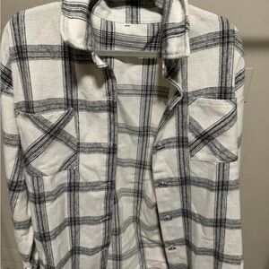 Cozy Black & White Plaid Button-Up Shirt Jacket